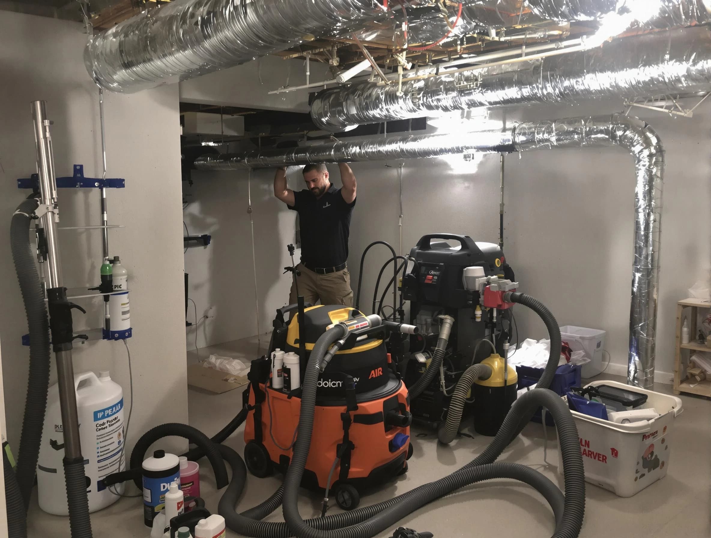 South Fayette Air Duct Cleaning specialist performing professional mold removal from air ducts using safety equipment in South Fayette