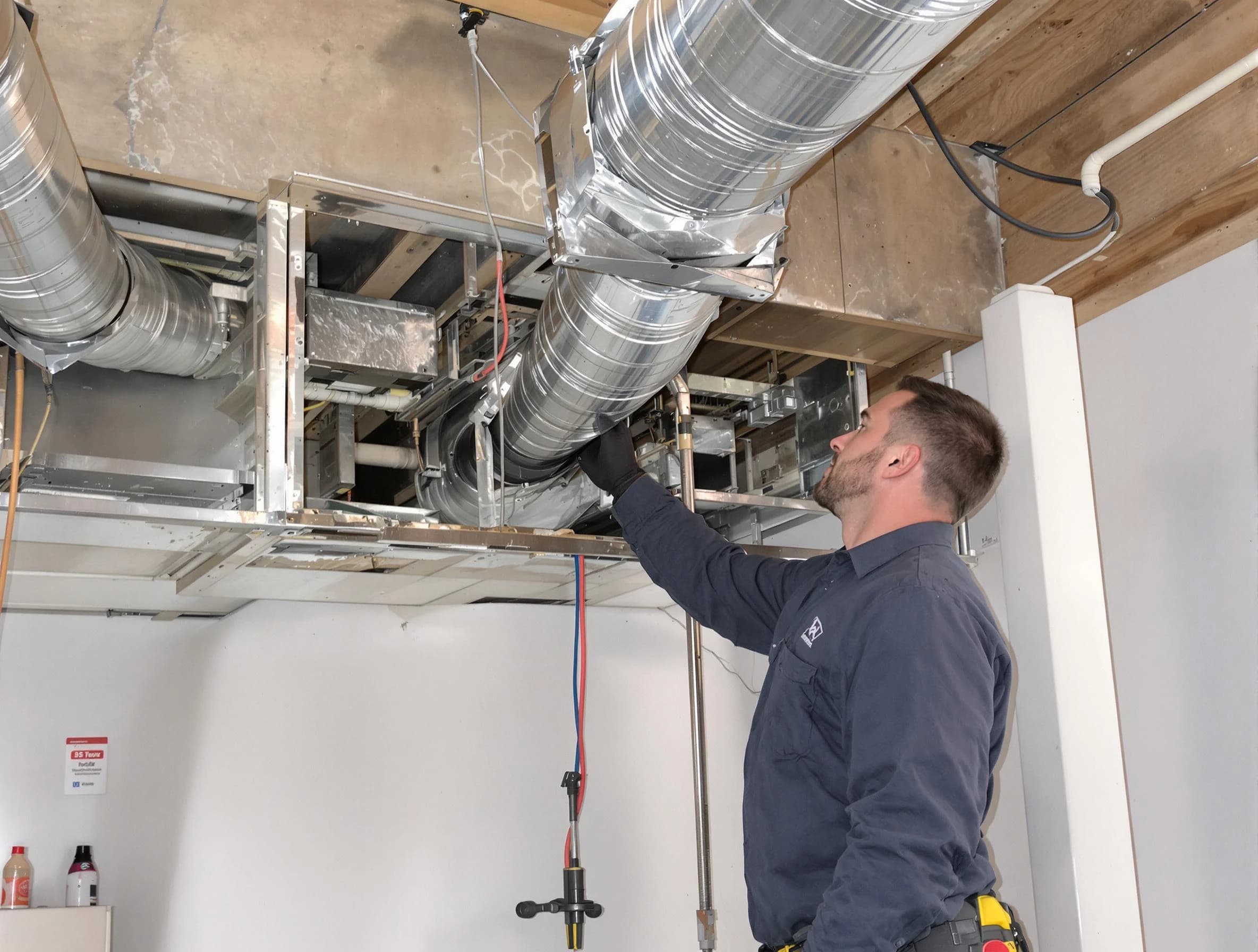 South Fayette Air Duct Cleaning technician performing professional air duct repair using specialized tools in South Fayette