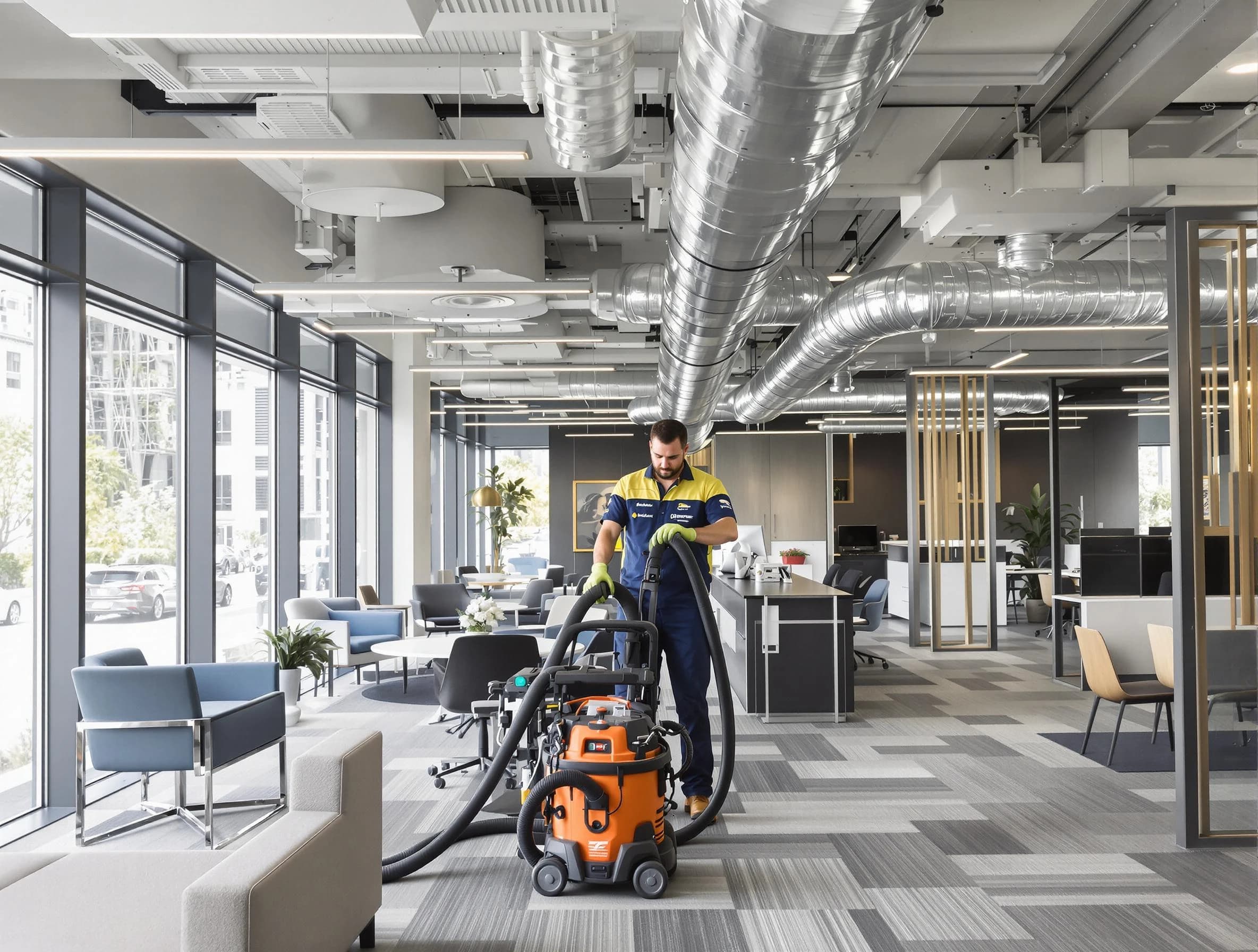 South Fayette Air Duct Cleaning team performing thorough commercial duct cleaning at a South Fayette business center