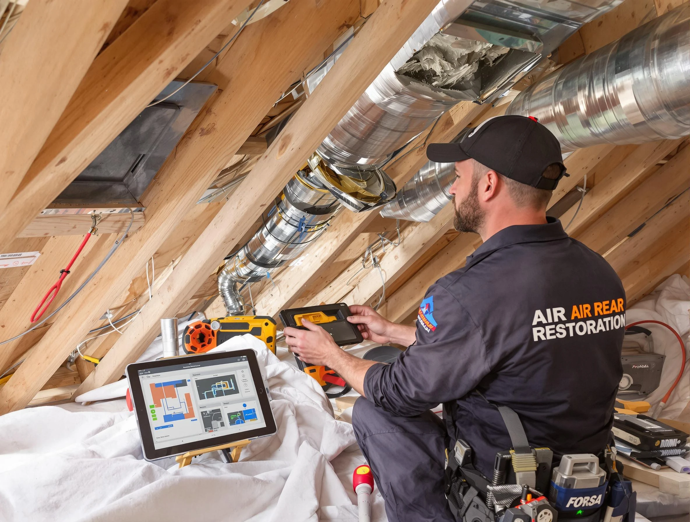South Fayette Air Duct Cleaning technician performing precise duct repair work in South Fayette