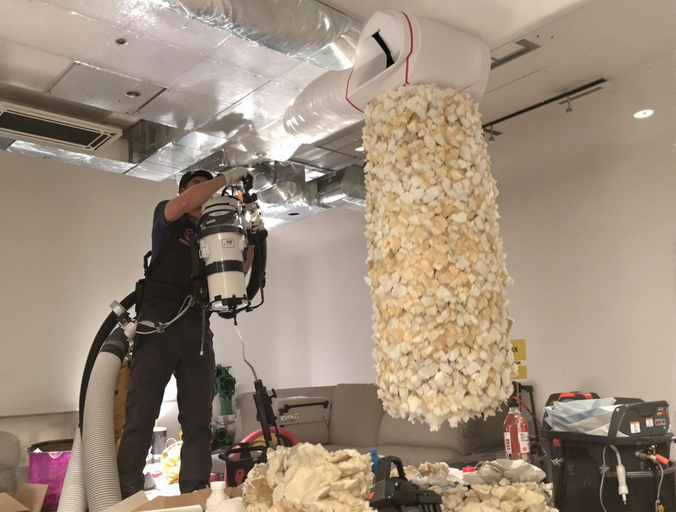 South Fayette Air Duct Cleaning technician performing precision vacuum insulation removal in a residential property in South Fayette